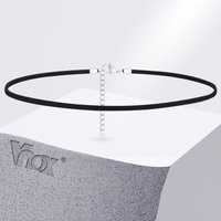 Vnox Simple Rope Chain Necklaces,Stainless Steel Silver Color Buckle Black Link Minimalist Women Necklace Female Neck Jewelry