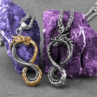 Stainless Steel Norse Viking Dragon Necklace for Men Vintage Self-Devourer Ouroboros Hip Hop Biker Pendant Necklace Jewelry Gift