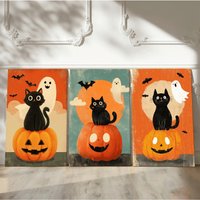 3pcs Modern Abstract Canvas Wall Art Black Cat And with Pumpkin Lanterns Retro Holiday Illustration Set Add Festive Atmosphere t
