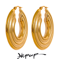 Yhpup 42mm Statement Stainless Steel Round Gold Color Hoop Earrings Charm Big Metal Anti Allergic Fashion Jewelry Waterproof