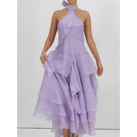 Women's Luxury A Line Maxi Dress Layer Sleeveless Halter Robes High Waist Party Club Vestidos 2026 New Lady Spring Summer Gowns