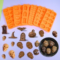 Halloween Molds Skull Pumpkin Chocolate Silicone Mold Witch Ghost Design Fudge Cake mould Dessert Decorating Baking Tools
