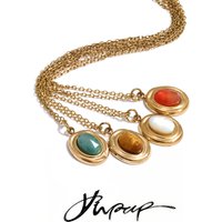Yhpup Exquisite Natural Stone Agate Tiger Pendant France Necklace for Women Stainless Steel Trending Charm Jewelry