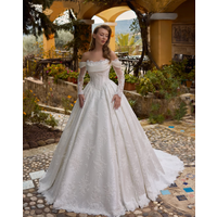 Graceful A Line Wedding Dress For Women Off Shoulder Long Sleeves Bridal Gowns Pearls Beaded Lace Dress Customized
