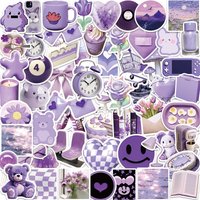 10/30/56PCS Kawaii Purple Color PVC Sticker Aesthetic Hand Accounting DIY Decoration Scrapbooking Korean Stationery Supplies