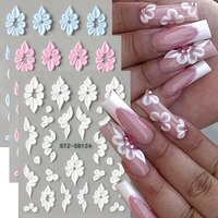 5D Embossed Flower Petal Vine Nail Art Sticker Decals Spring Summer Floral Nail Art Decorations Adhesive Sliders Foil Manicure