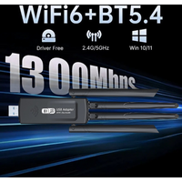 4 Antenna 1300Mbps WiFi Card Bluetooth 5.4 USB Adapter 2.4G+5Ghz Dual Band Dongle High-Speed Receiver For PC/Laptop Win10/11