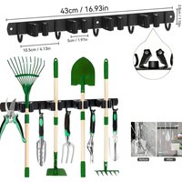 Wall-Mounted Broom Holder Rack with 4 Slots and 5 Hooks Garden Tools Organizer Self Adhesive Non-Slip Hooks Home Organizer