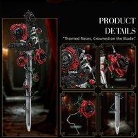 MOC Charming Danger Roses Bouquet Gothic Rose Greatsword Building Blocks Model Gothic Cross Assembly Toys Kids DIY Birthday Gift