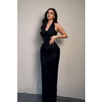 Customized Black Beaded Fishtail Skirt Sexy V-neck Off Shoulder Evening Dress Elegant Cocktail Party Dress Wedding Party Dress