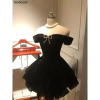 Summer French Vintage Elegant Design Woman Dress Gothic Off Shoulder Retro Mini Dress Female Princess Evening Party Chic Outfits