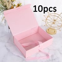 10Pcs Gift Box Present Boxes Pink White Black Gift Package Boxes With Ribbon And Magnetic Closure For Wrapping Gifts