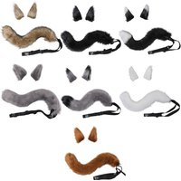 634C 3 Pieces Wolf Girls Cosplay Set Foxes Ears Hair Clips Plush Tail