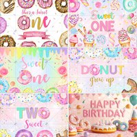 Sweet One Or Two Donut Theme Kid 1st Birthday Party Decor Photography Backdrop Dessert Cake Smash Banner Baby Shower Photo Props