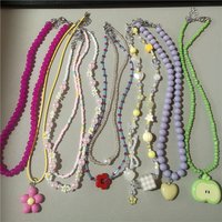 Sweet Summer Resin Acrylic Flower apple Fruit Heart Beaded Choker Necklace For Girl Y2K Harajuku Aesthetic Jewelry Accessories