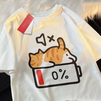 Lose Kurzarm-T-Shirt mit Katzenmuster im Retro-Stil für schwangere Frauen mit Sommer-Rundhals-Top