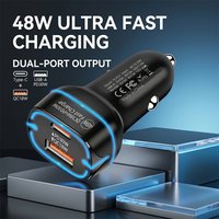 48W Dual Port Car Charger Adapter PD 30W Type C Fast Charge & QC 18W Mini Car USB Charger For iPhone 15 17 Pro Max For Android