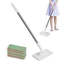cleaning Mop with Pressure Clamping System No Hand Washing One Button for Changing Automatic Clamping Cloth 4 Reusable Cloths