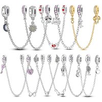 925 Silver Bow-Shaped Sun and Moon Safety Chain Charms Beads Fit 3mm Bracelets Necklace For Women Luxury DIY Fine Jewelry Gifts