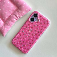 Pink strawberry fruit imd back cover for iphone 16 17 pro max 13 14 15 promax cartoon bracelet phone case conque