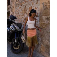 Women's Peach Fringe Bodycon Skirts Women Sexy V-shape Gold Fringe Slim Fit Midi Skirt 2026 Summer Beach Vacation Outfit New