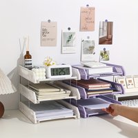 Three-Layer File Holder/Plastic Horizontal File Tray/Frame Archive Sorting Data Desktop Storage Rack/Office Desk Storage File