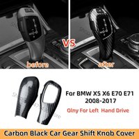 2Pcs/Set Carbon Fiber Car Gear Shift Knob Cover Trim Interior Accessories Car Gear Shift Collars For BMW X5 X6 E70 E71 2008-2017