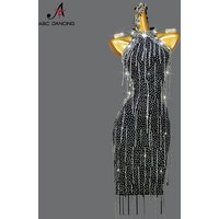 Black Latin Dance Dress Girl Line Costume Womans Sport Party Suit New Stage Skirt Dancewear Clothes Sexy Long Outfits Customized