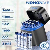 NOHON Rechargeable AAA Batteries+ Type-C Cable Charging Original Battery 3600mWh High Capacity 1.5V 1300mWh Li-ion AA Battery