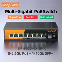 KeepLiNK 9-Port Multi-Gigabit Ethernet Switch with 8-2.5Gb PoE Ports and 1-10Gb SFP for Uplink Unmanaged Plug and Play