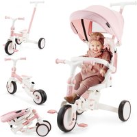 Hypermotion Tobi Forest Pink Dreirad 8-in-1 Multifunktionales Schiebestangen-Design, faltbares Sonnendach, drehbarer Sitz, Laufrad, Montessori, 1-5 Jahre, kindgerechtes Entwicklungsfahrzeug,