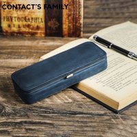 Vintage Crazy Horse Leather Pen Case, Handcrafted Hard Shell Pen Box with Inner Pocket, Durable Cowhide Storage for Fountain Pen