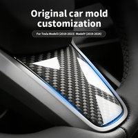 For Tesla Model 3 (2019-2023) Model Y (2019-2024) Real Carbon Fiber Steering Wheel Trim Sticker Car Interior Tuning Accessories