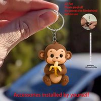 New 2D Flat Printing Cute Cartoon Monkey Eating Banana Keychain Hanging Acrylic Keyring Suitable for Carrying Accessory Pendant