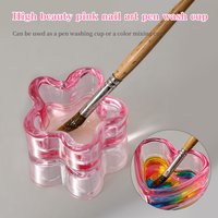 KANIU Transparent Pink Tint Heart Flowers Shape Thickened Drop-Resistant Brush Container For Nail Brush Cleaning & Washing