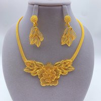 Indian 24K Gold Plated Flower Necklace Earrings Jewelry Set For Women African Nigeria Dubai Bridal Wedding Party Gift Jewellery