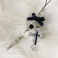 Y2K Retro Laser-Engraved Butterfly Cross Phone Chain with Bead Embellishments - Vintage Metal Cross Pendant, Durable Phone Strap Suitable for Card Albums and Card Albums, Card Album Accessories,