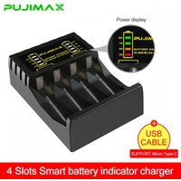 PUJIMAX 4 Slots Intelligent Ni-Mh Battery Charger for Rechargeable 1.2V AA Ni-MH Battery with USB Output Power and LED Display