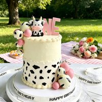 Lovely Cow Animal Cake Topper Pink Color Balls Decor For Kids 1st Birthday Baby Shower Boy Girl Party Cake Decor Set