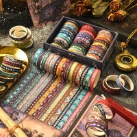 Gold Foil Washi Tape Set,36 Rolls Decorative Masking Tape for Scrapbooking Journaling Planner, Cute Pattern DIY Craft Supplies