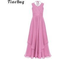 A-line Floor-Length Chiffon Junior Bridesmaid Dress Sleeveless Flower Girl Dress Summer Communion Dress for Juniors Kids