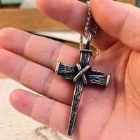 Vintage Nail Cross Necklace for Men 316L Stainless Steel Retro Cross Pendant Hip Hop Religious Biker Jewelry Faith Necklace Gift