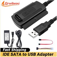 Grwibeou IDE SATA To USB Cable USB To SATA IDE Adapter Converter for 2.5 3.5 Inch SSD HDD with AC Adapter Support Windows OS MAC