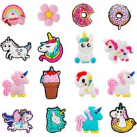 16Pcs Cute Unicorn Series Shoe Charms For Shoe Key Chain Sandals Beach Bags, PVC Shoe DIY Decorations Charms For Premium Quality