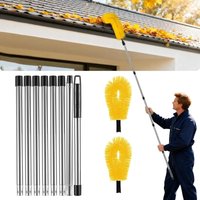 Gutter Cleaning Brush Extendable Guard Cleaner Tool with 8 Pcs Telescoping Handle Extension Pole 10ft, Gutter Cleaning Tools