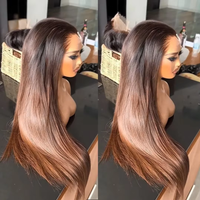 Glueless Soft Preplucked 26“Long Ombre Brown Silky Straight 180Density Lace Front Wig Synthetic For Women Heat Resistant Daily