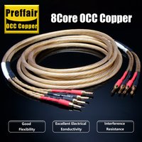 HiFi Gold 14AWG Speaker Cables 8N OCC Silver Plated Loudspeaker Cable Audiophile Speaker Wire Gold Plated Banana Plug for Amp
