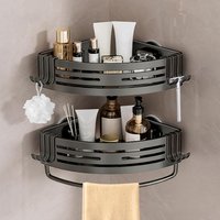Corner Shower Organizer with Suction Cups, Shower Suction Cup Shelf with Towel Bar, Shower Corner Organizer, No Drill Removable