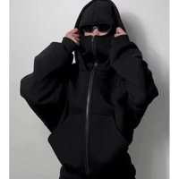 Men's Double Hat Mask Zipper Design Winter Windproof Hoodie Sports Jacket Outdoor Activities Hiking Travel Running Sweatshirt