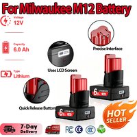12V 6000mAH Für Milwaukee M12 Wiederaufladbare Batterie 48-11-2402 48-11-2411 48-11-2401 Mit LCD-Bildschirm Kabelloser Akkuschrauber